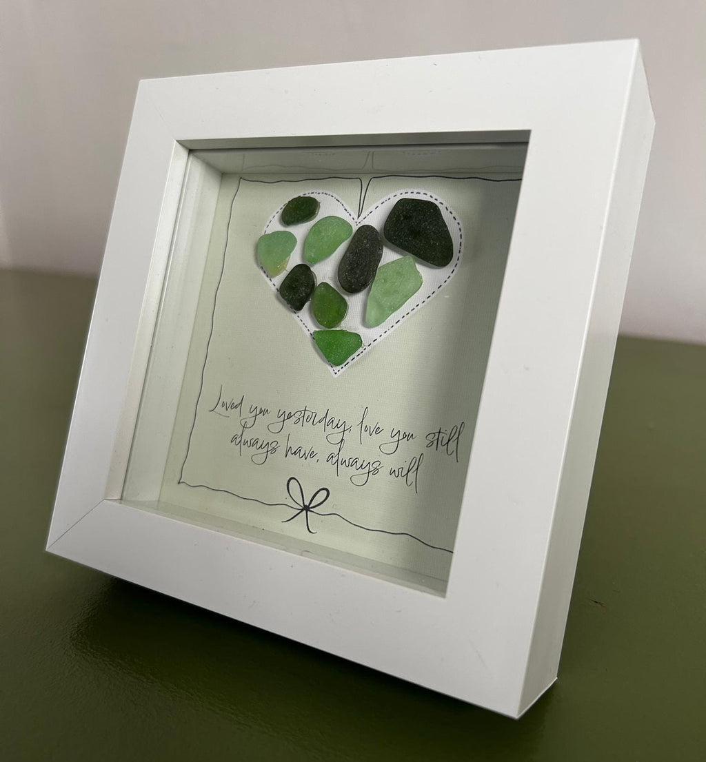 Sea Glass Love Quote Art – Handmade 5x5 Green Coastal Picture Romantic Cornish Gift Green