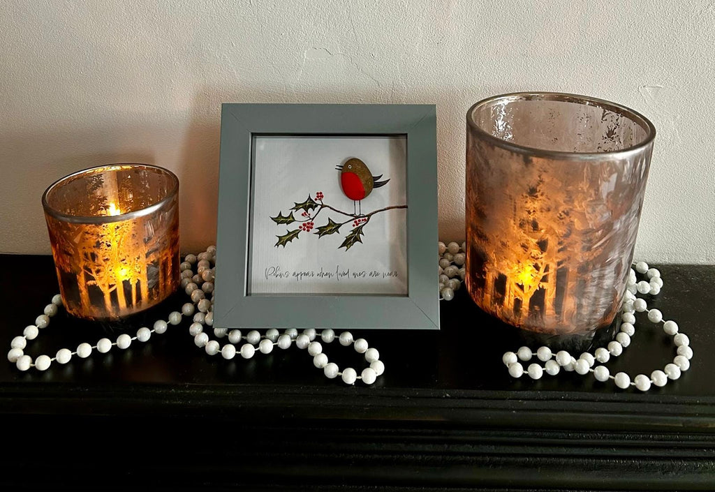 Robin Pebble Art: 'Robins Appear When Loved Ones Are Near' - Handmade Framed Gift