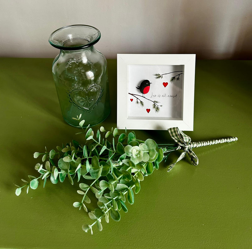 Robin Pebble Art – Handmade 5x5 Framed Gift with Quote “Love is All Around”