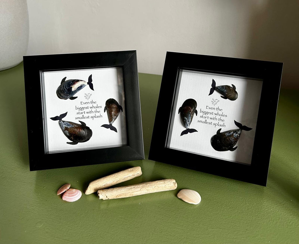 Mussel Shell Whale Art: Coastal Nursery Decor, 'Smallest Splash' Quote