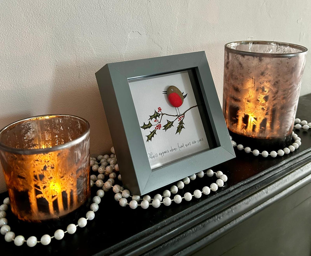 Robin Pebble Art: 'Robins Appear When Loved Ones Are Near' - Handmade Framed Gift