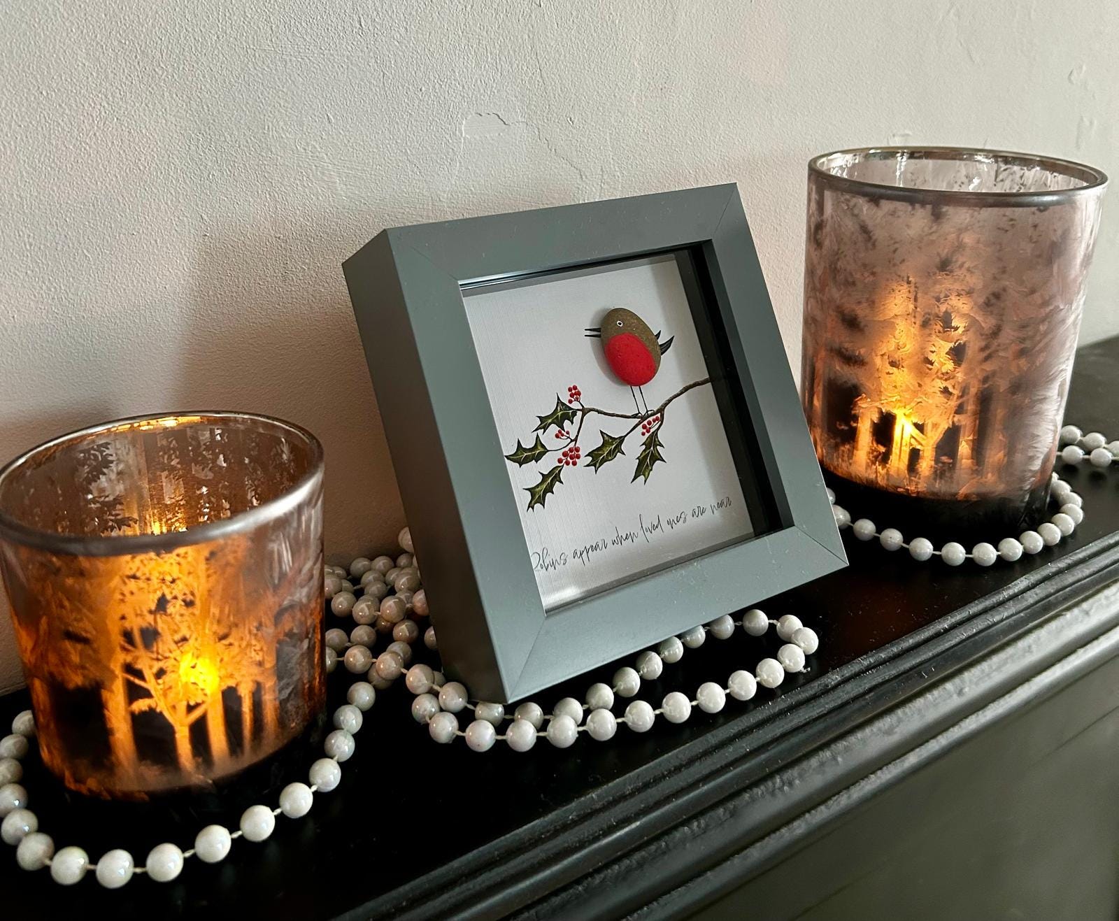 Robin Pebble Art: 'Robins Appear When Loved Ones Are Near' - Handmade Framed Gift