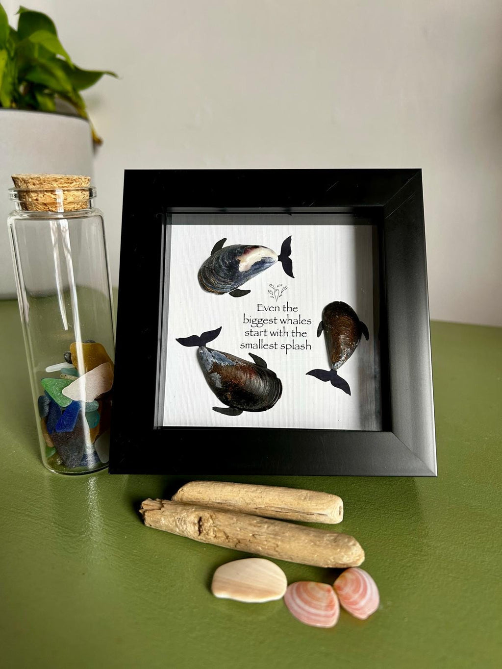 Mussel Shell Whale Art: Coastal Nursery Decor, 'Smallest Splash' Quote
