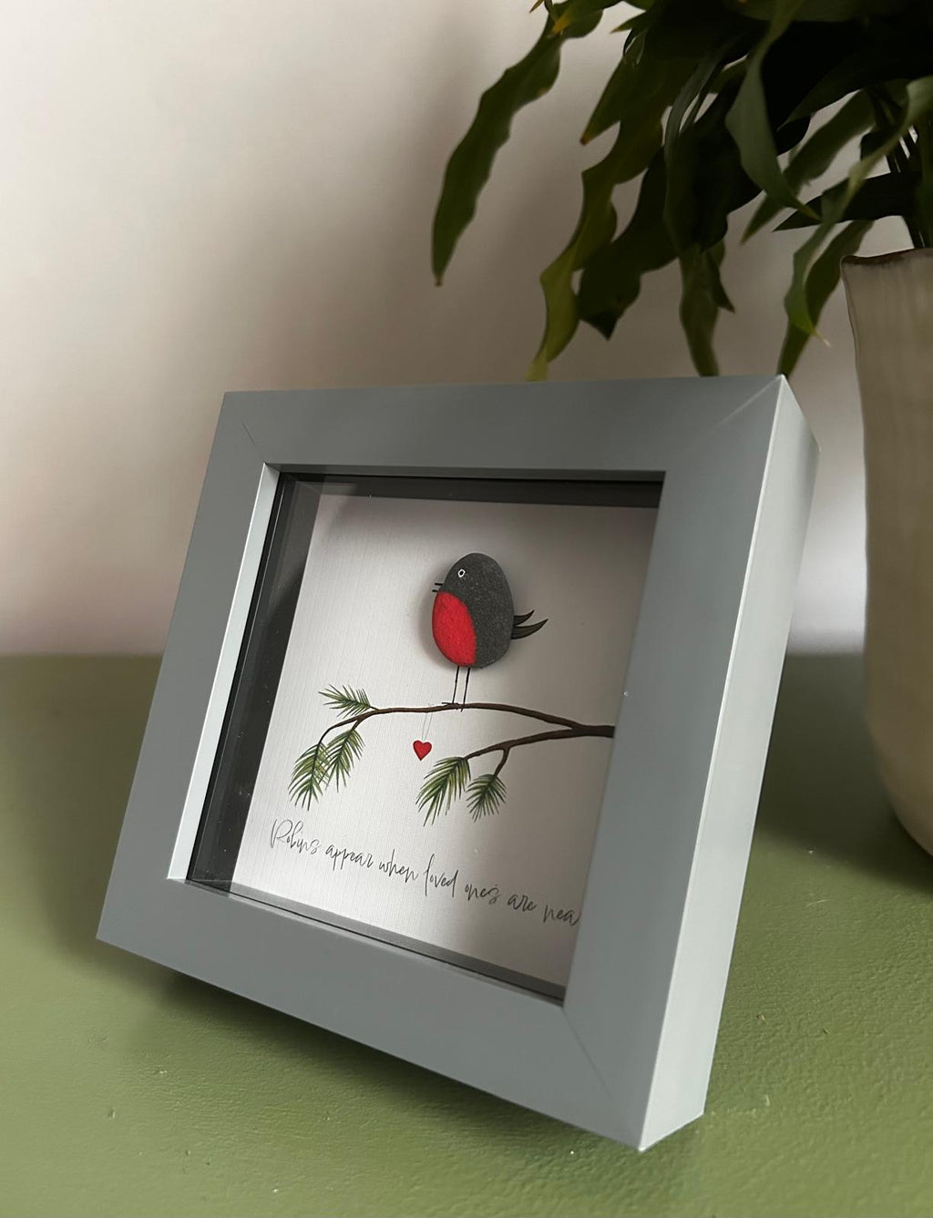 Robin Pebble Art: Handmade Remembrance Gift, 5x5 Framed