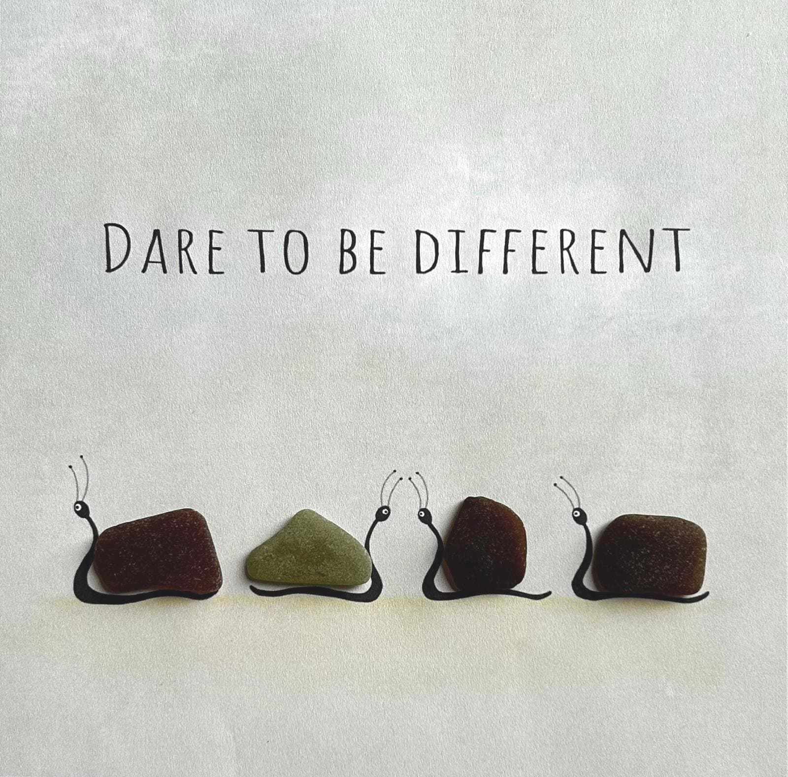 Sea Glass Snail Art – Quirky Coastal Gift in 7x7 Frame – “Dare to Be Different”