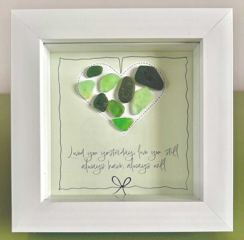 Sea Glass Love Quote Art – Handmade 5x5 Green Coastal Picture Romantic Cornish Gift Green