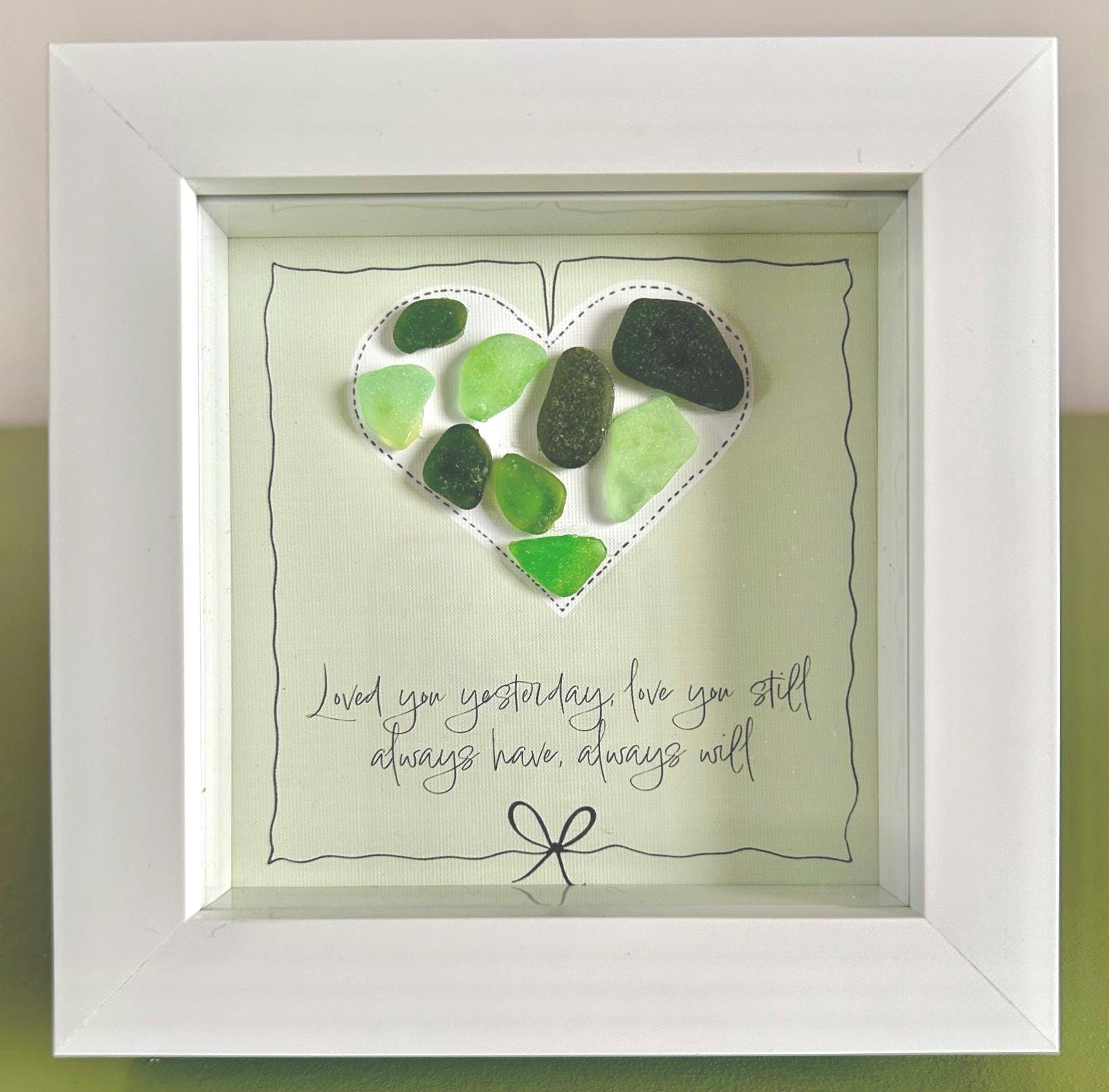 Sea Glass Love Quote Art – Handmade 5x5 Green Coastal Picture Romantic Cornish Gift Green