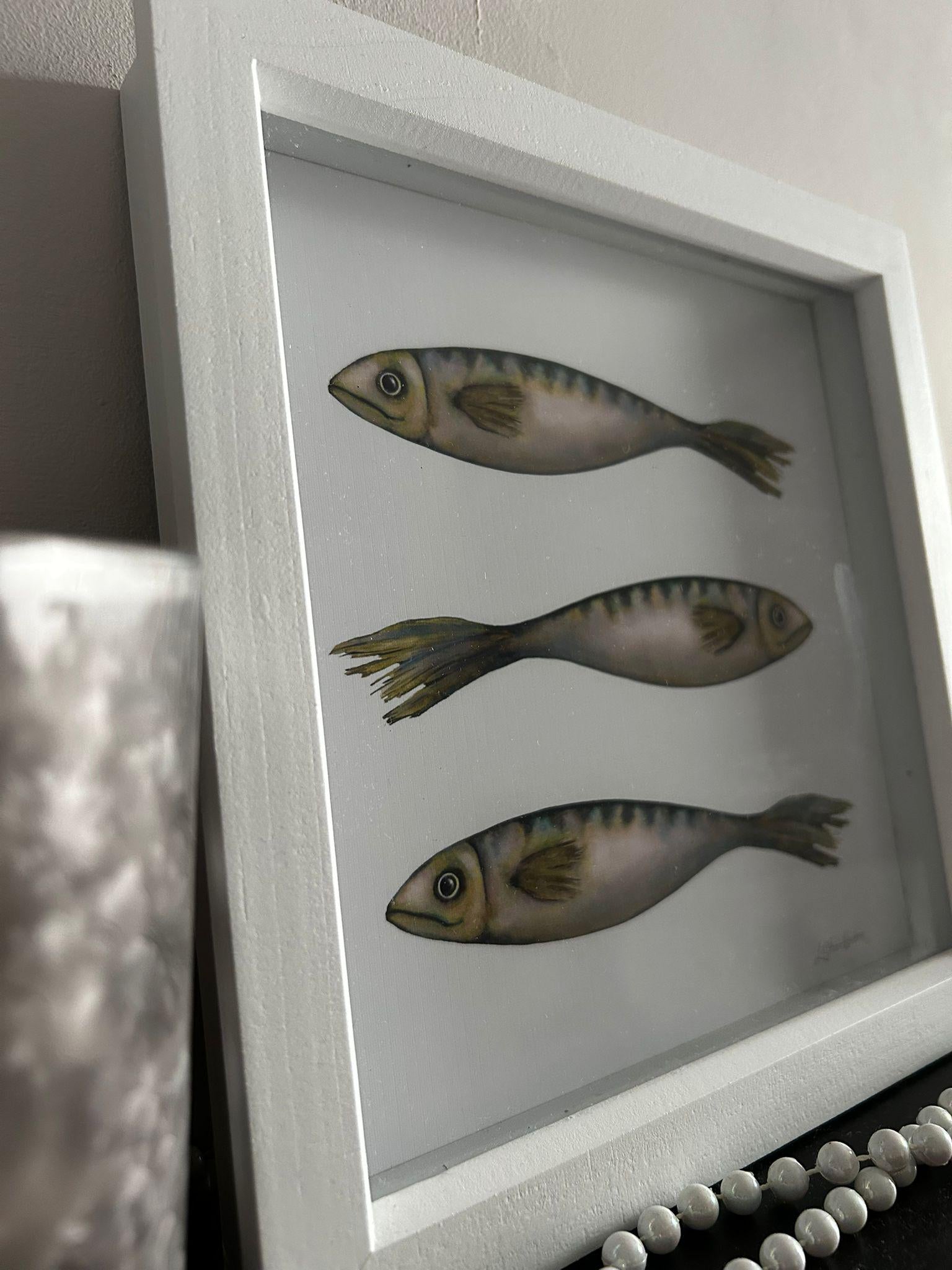 Cornish Mackerel Watercolour Print – Coastal Nautical Fish Art for Kitchen – 9x9 Framed