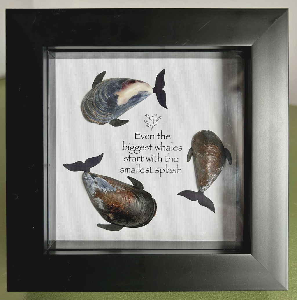 Mussel Shell Whale Art: Coastal Nursery Decor, 'Smallest Splash' Quote