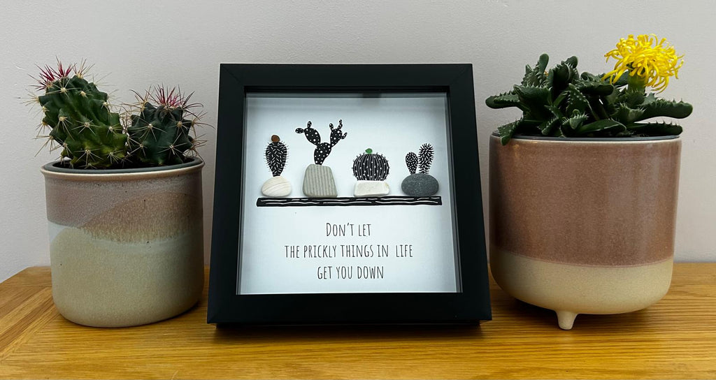 Sea Glass Cactus Art: Coastal Decor with Uplifting Quote