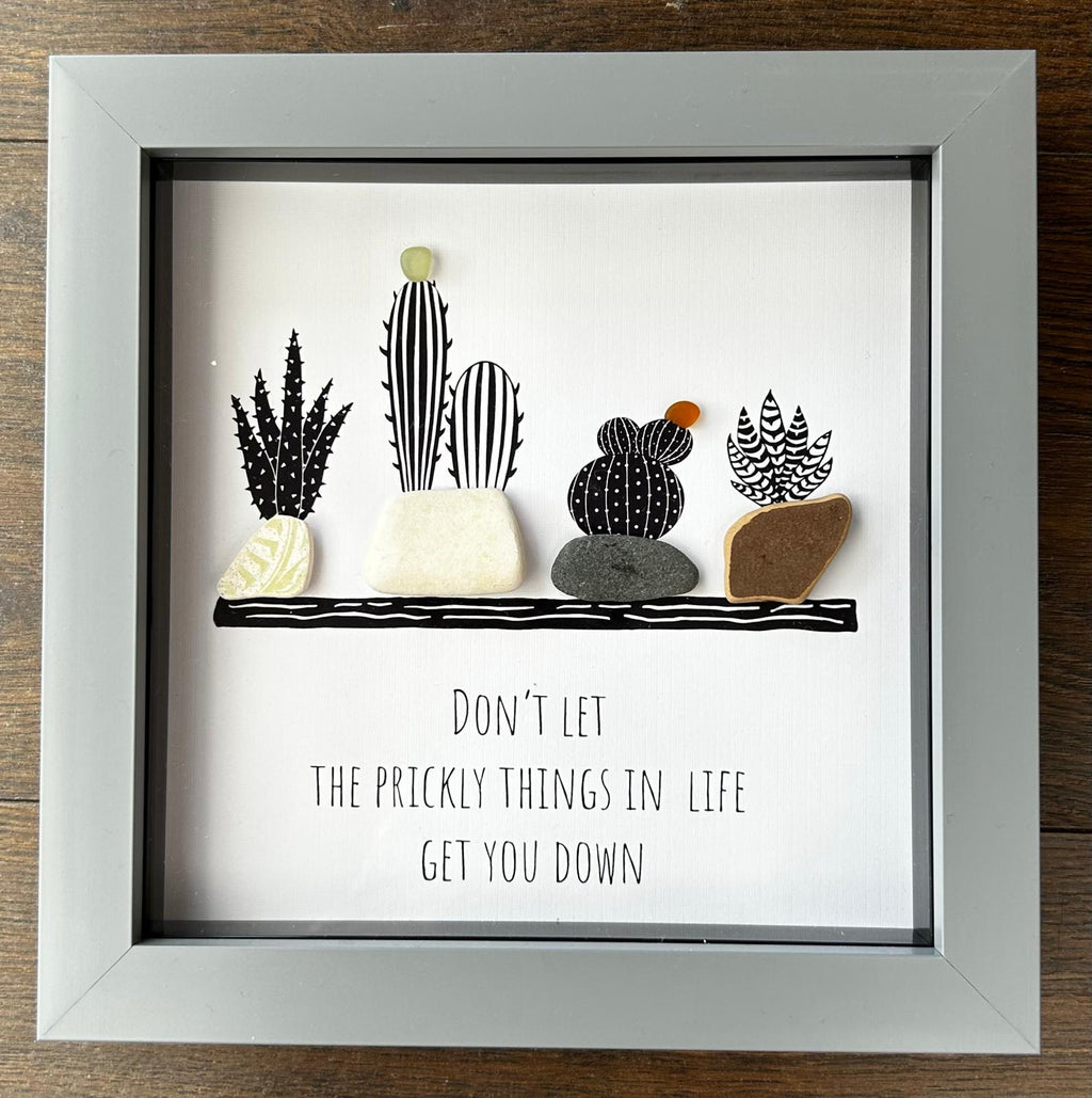 Sea Glass Cactus Art: Coastal Decor with Uplifting Quote - Style 2