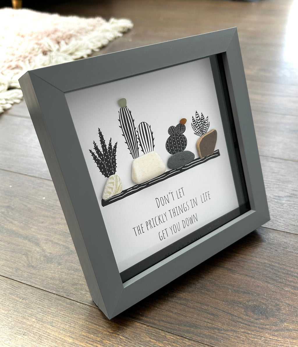 Sea Glass Cactus Art: Coastal Decor with Uplifting Quote - Style 2