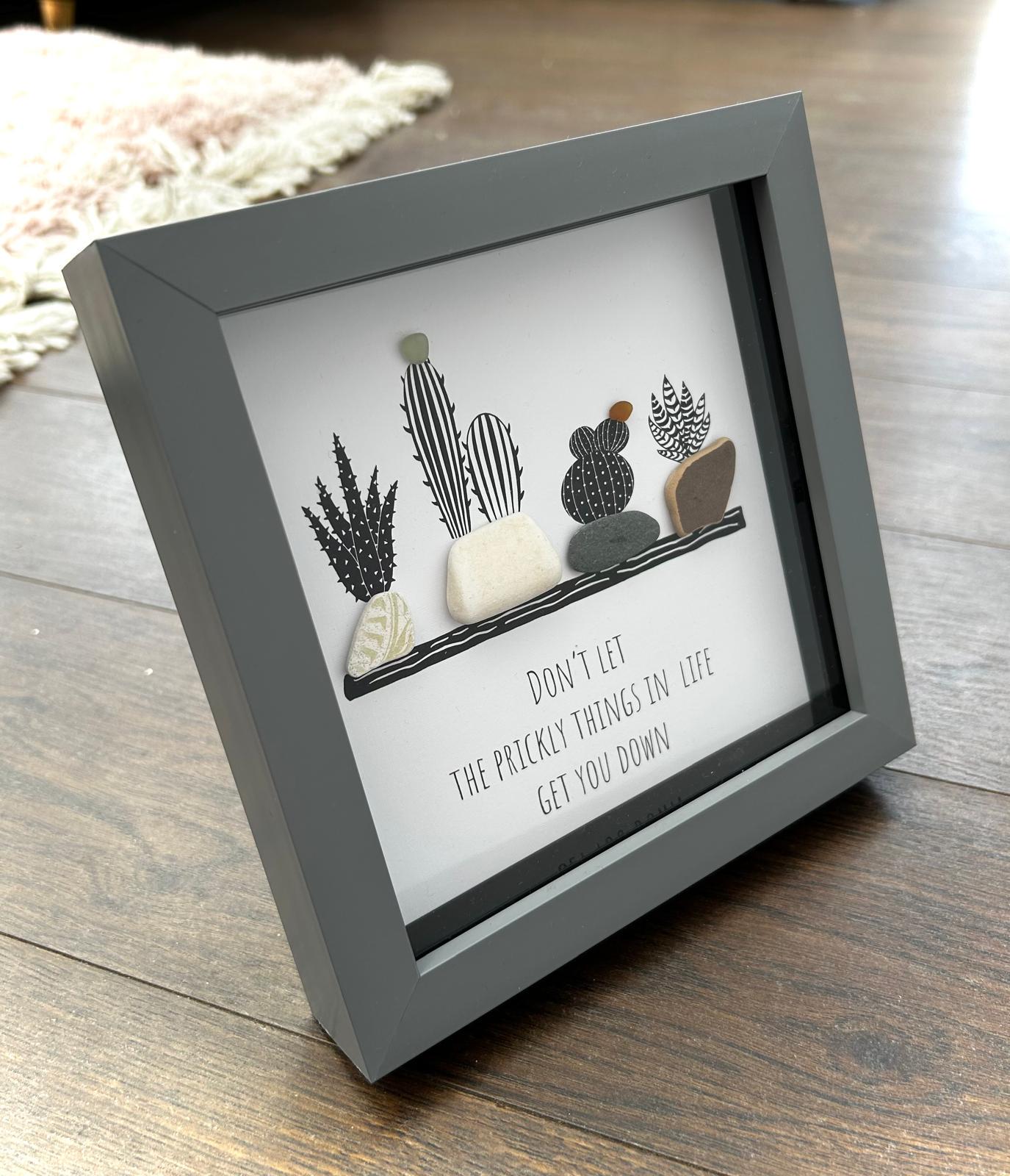 Sea Glass Cactus Art: Coastal Decor with Uplifting Quote - Style 2
