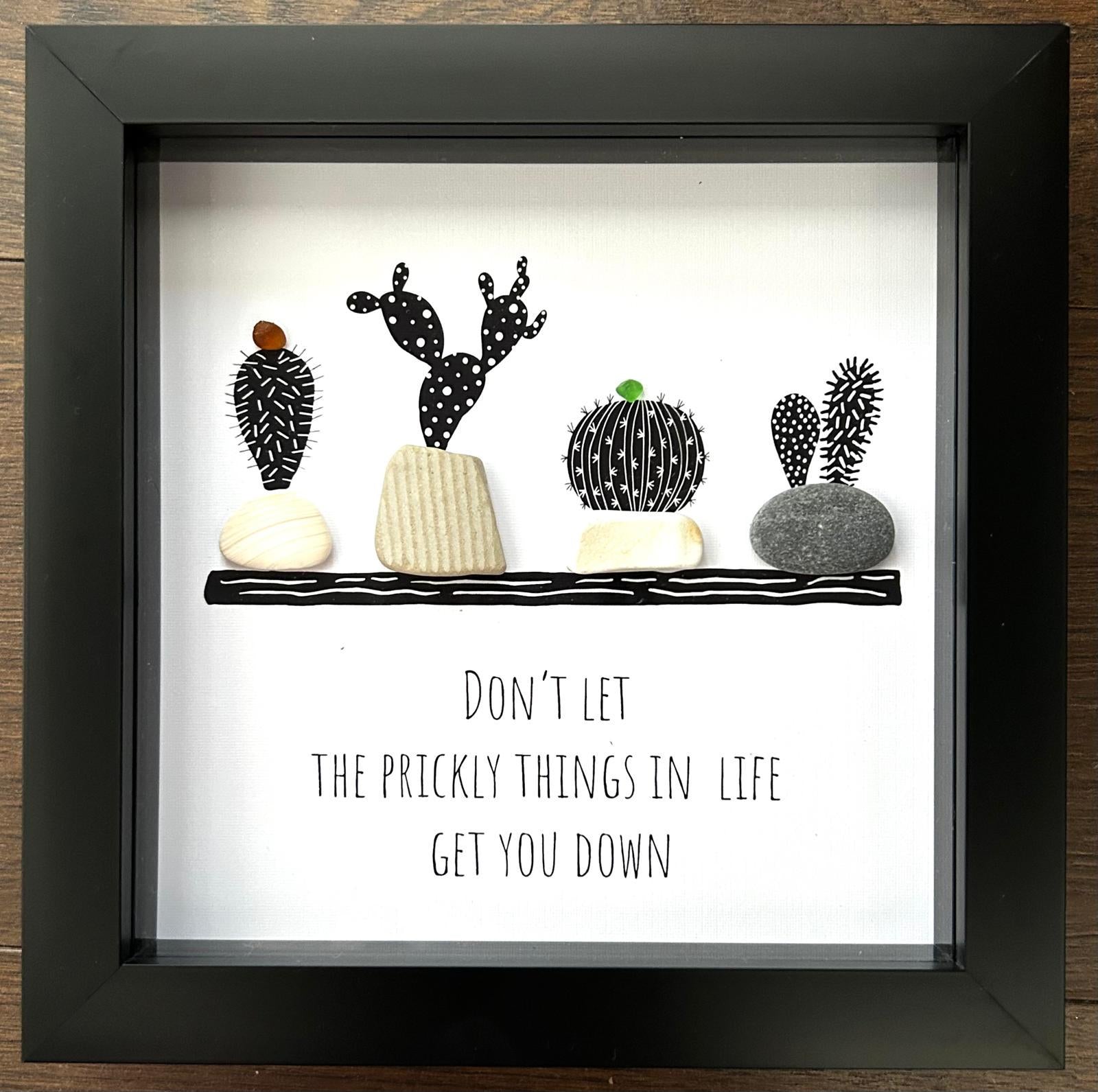 Sea Glass Cactus Art: Coastal Decor with Uplifting Quote