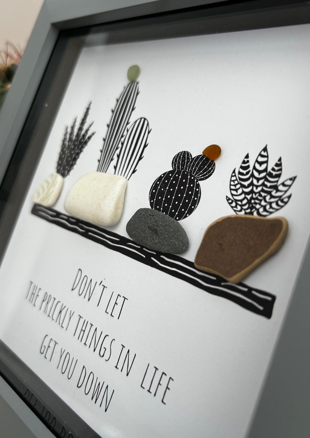 Sea Glass Cactus Art: Coastal Decor with Uplifting Quote - Style 2