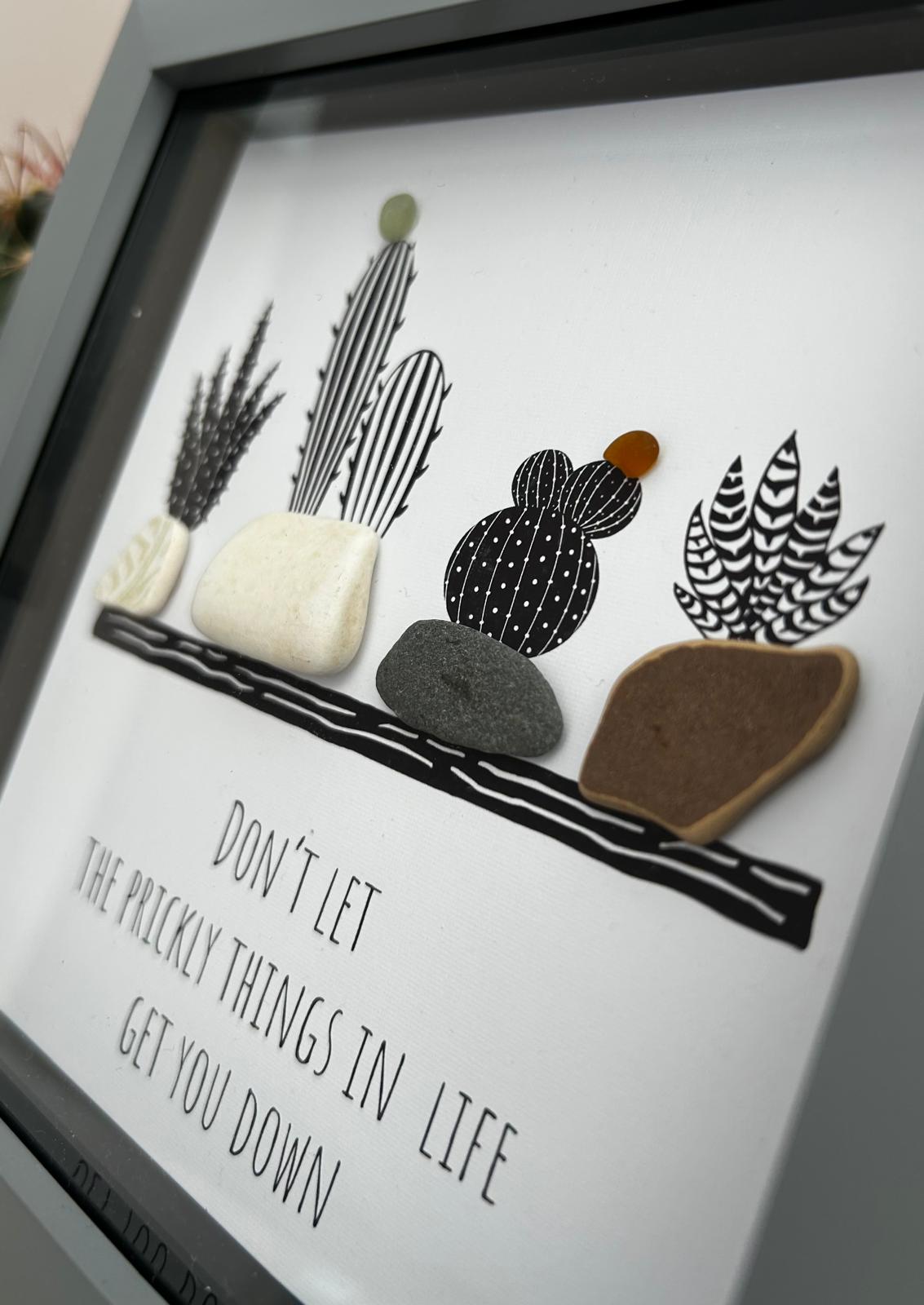 Sea Glass Cactus Art: Coastal Decor with Uplifting Quote - Style 2