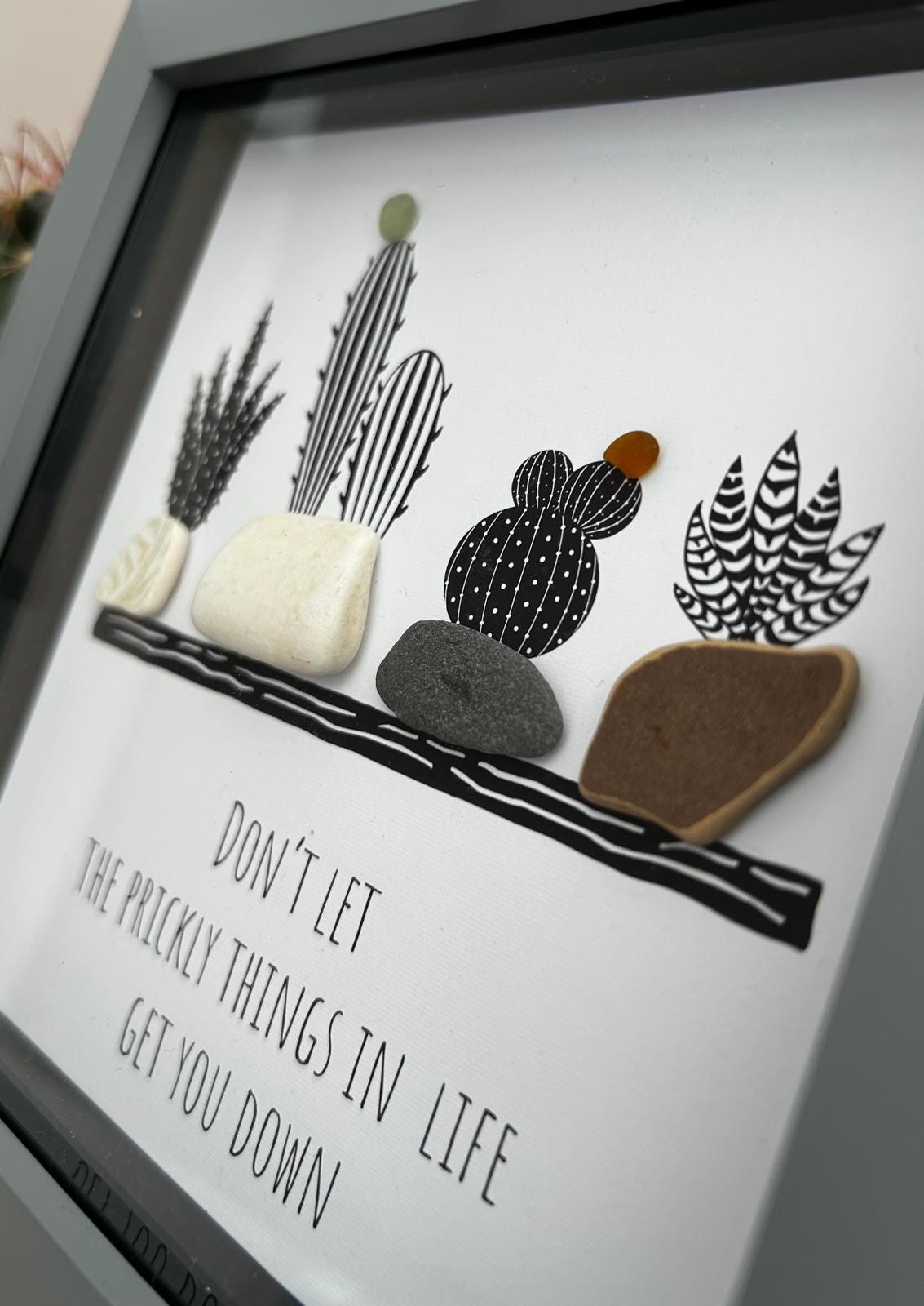 Sea Glass Cactus Art: Coastal Decor with Uplifting Quote - Style 2