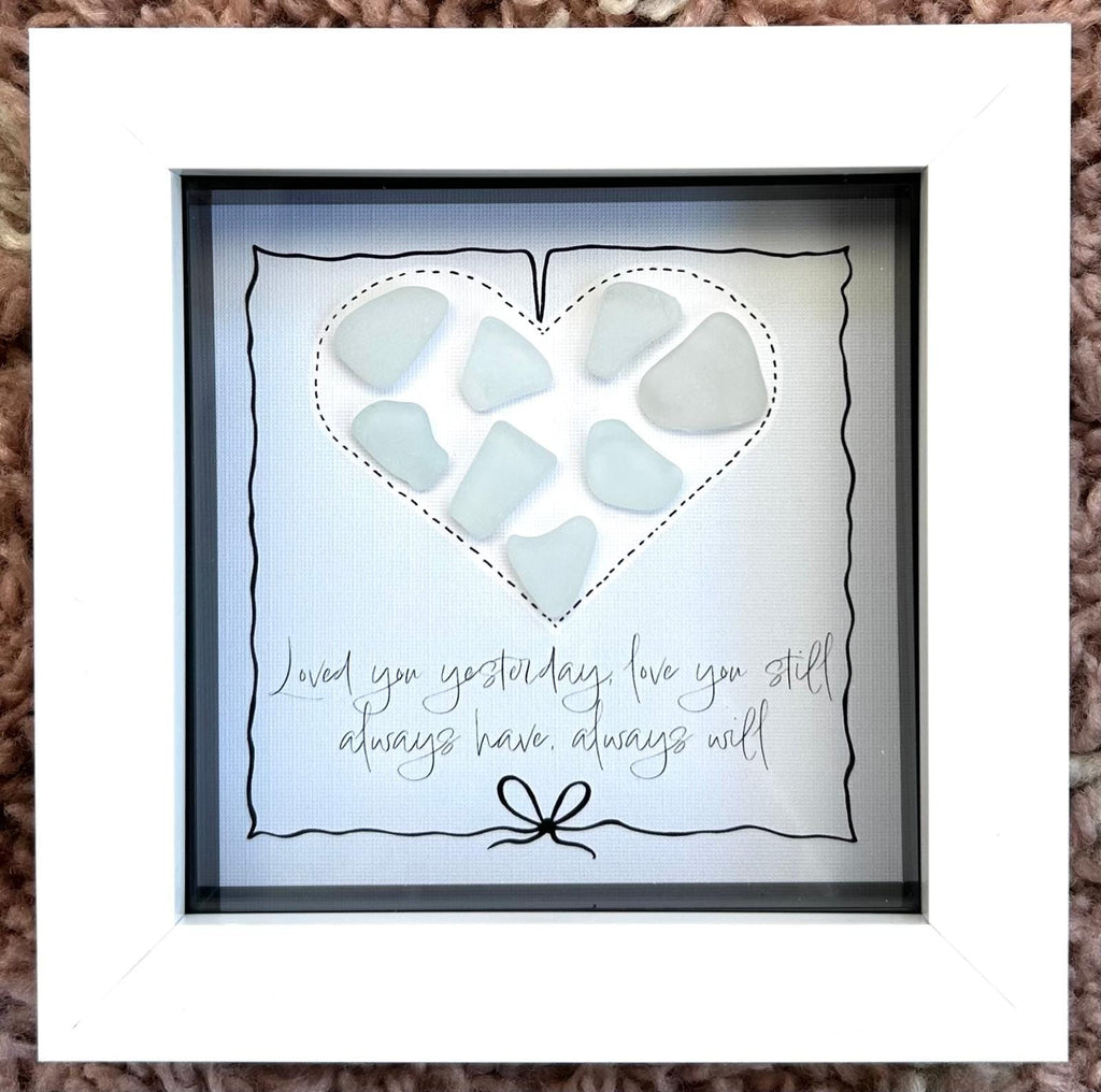 Sea Glass Love Quote Art – Handmade 5x5 Green Coastal Picture Romantic Cornish Gift White