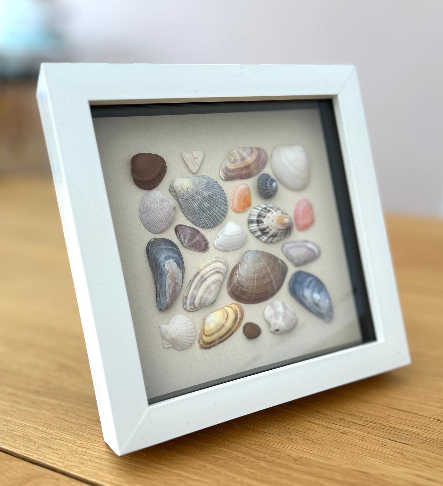 Handmade Cornish Seashell Art: Coastal Wall Decor in White Frame