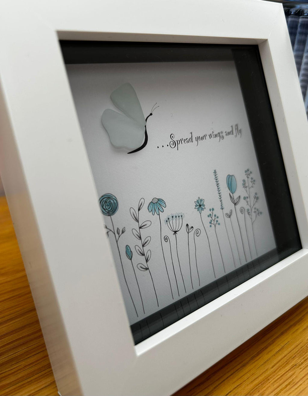 Sea Glass Butterfly – Coastal Picture with Quote – “Spread Your Wings and Fly” – Uplifting Gift