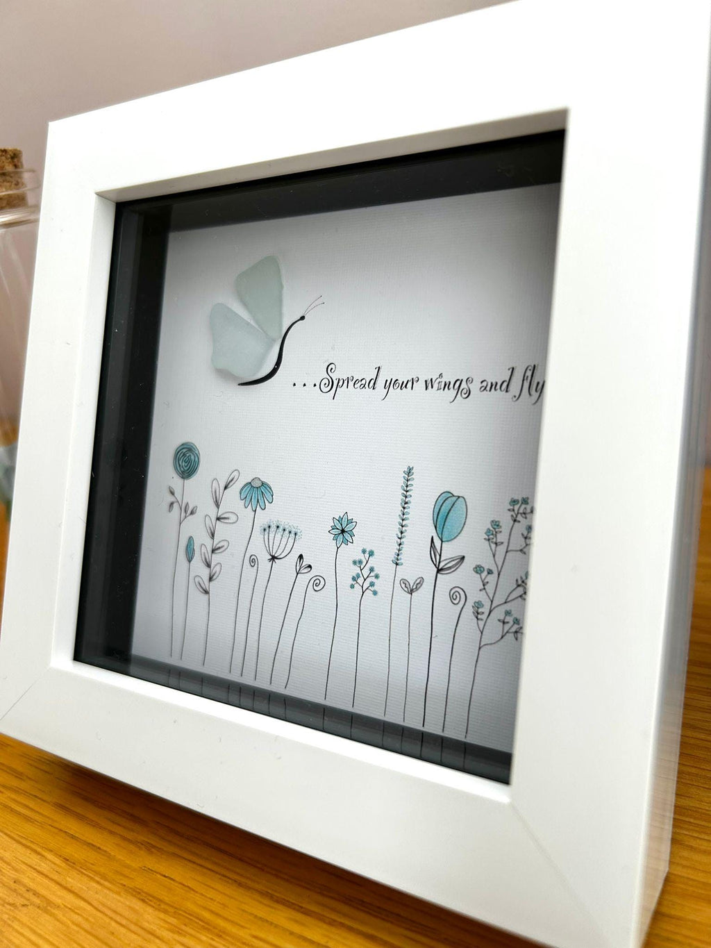 Sea Glass Butterfly – Coastal Picture with Quote – “Spread Your Wings and Fly” – Uplifting Gift