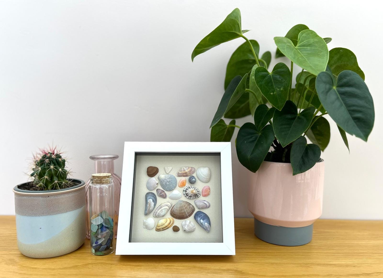 Handmade Cornish Seashell Art: Coastal Wall Decor in White Frame
