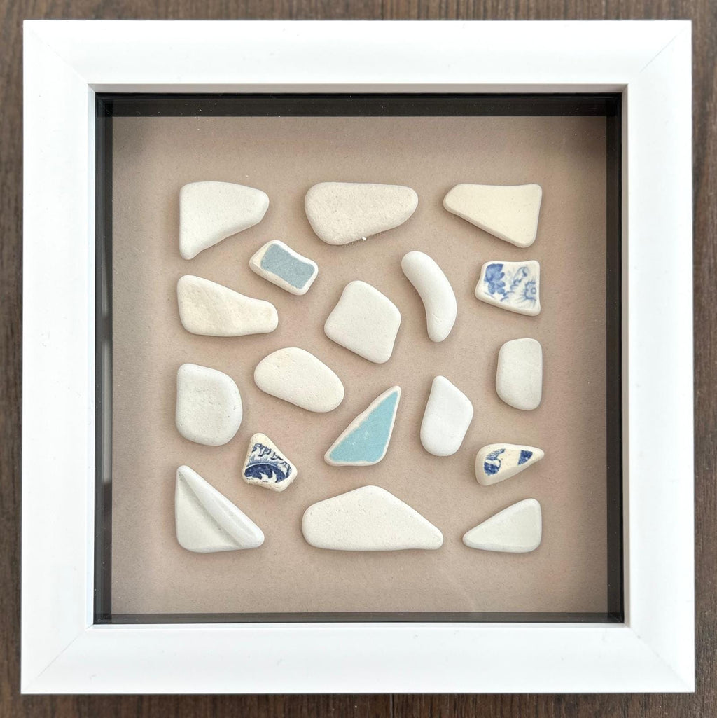 Handmade Sea Pottery Art: Coastal Wall Decor in White Frame