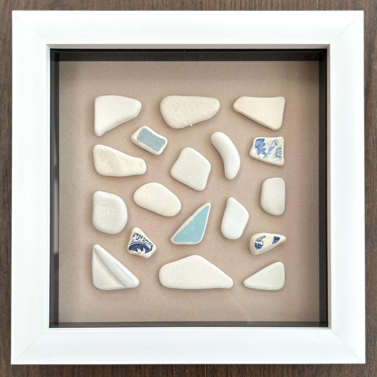 Handmade Sea Pottery Art: Coastal Wall Decor in White Frame