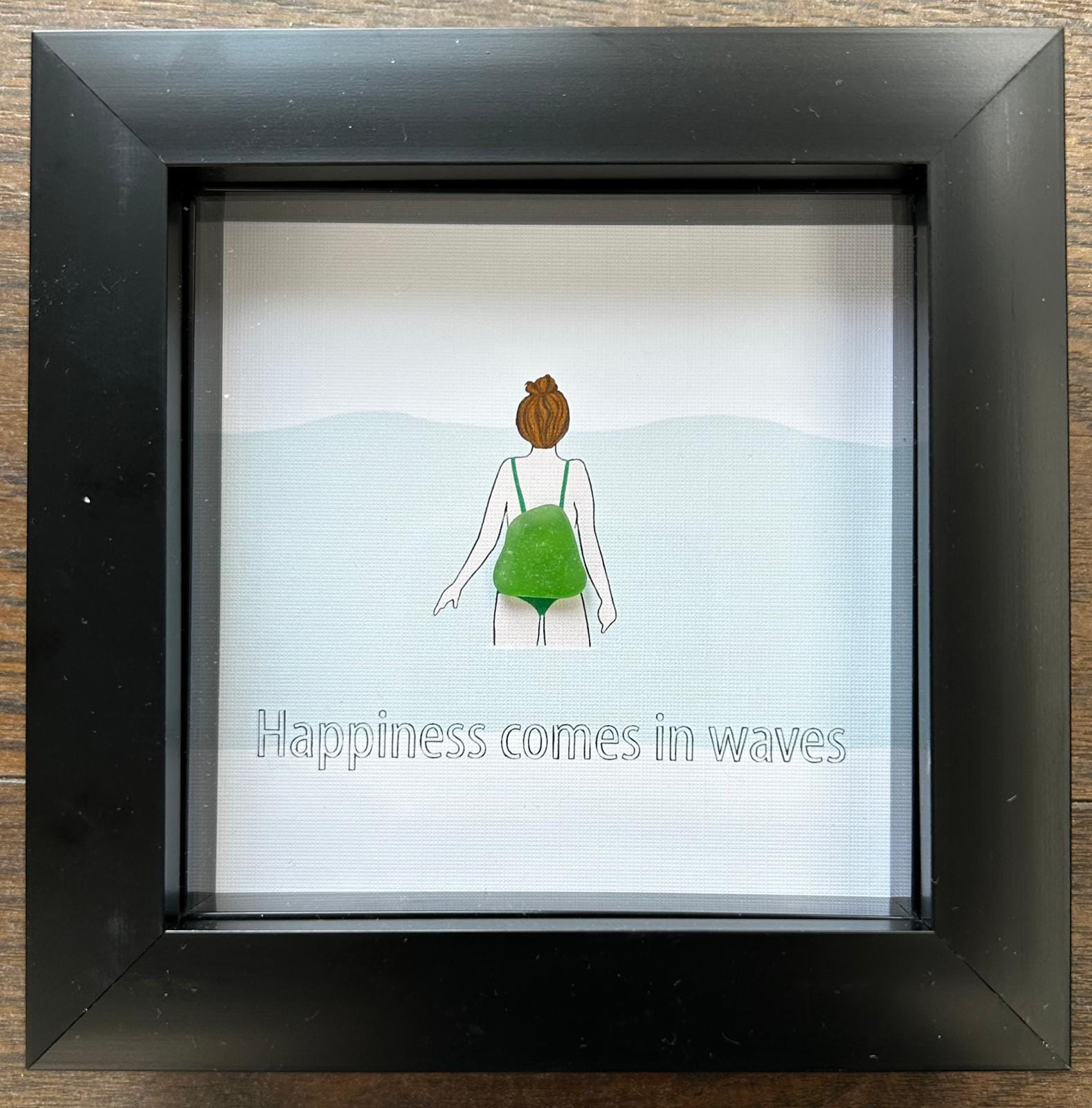 Sea Glass Swimmer Art – Handmade Coastal Picture, Custom Hair & Costume