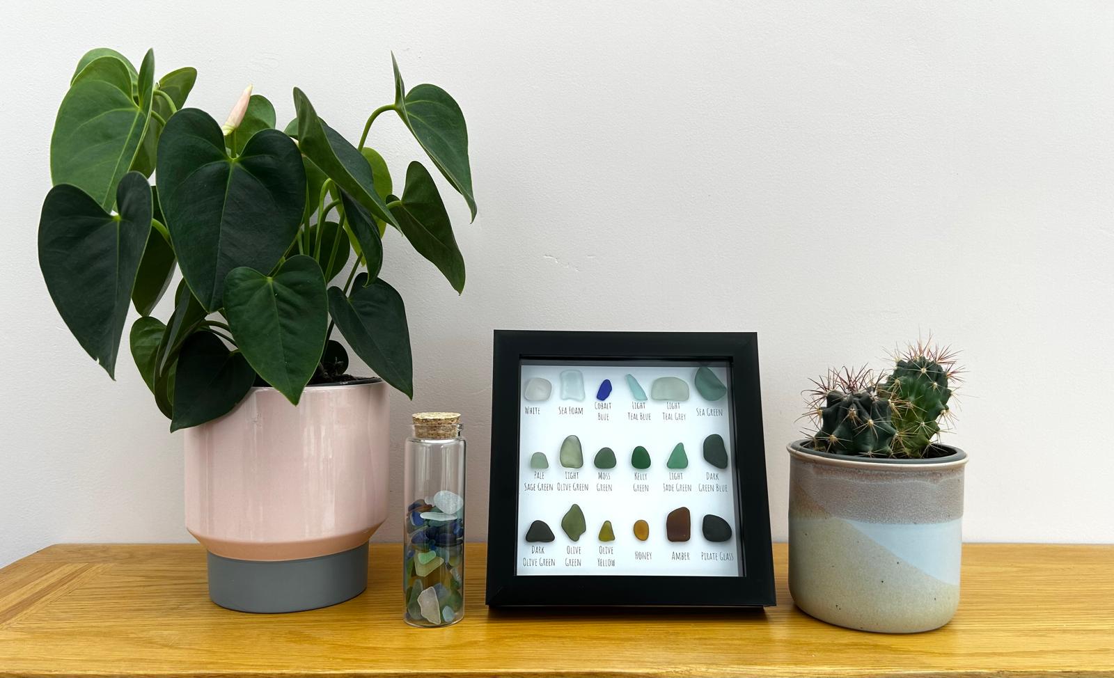 Curated Sea Glass Grid – Handmade Coastal Wall Art in 7x7 Frame – Elegant Natural Decor – UK Artist