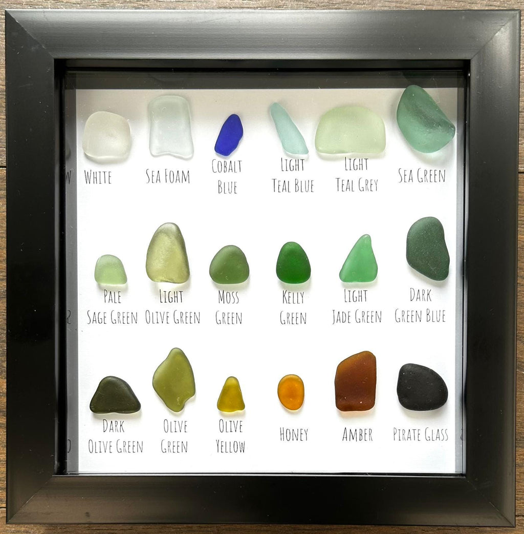 Curated Sea Glass Grid – Handmade Coastal Wall Art in 7x7 Frame – Elegant Natural Decor – UK Artist