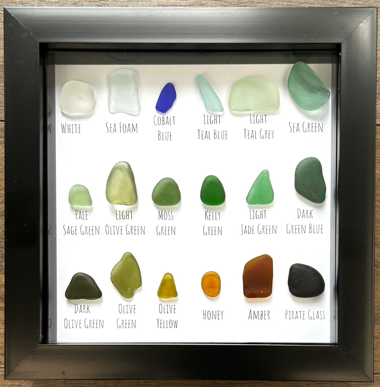 Curated Sea Glass Grid – Handmade Coastal Wall Art in 7x7 Frame – Elegant Natural Decor – UK Artist