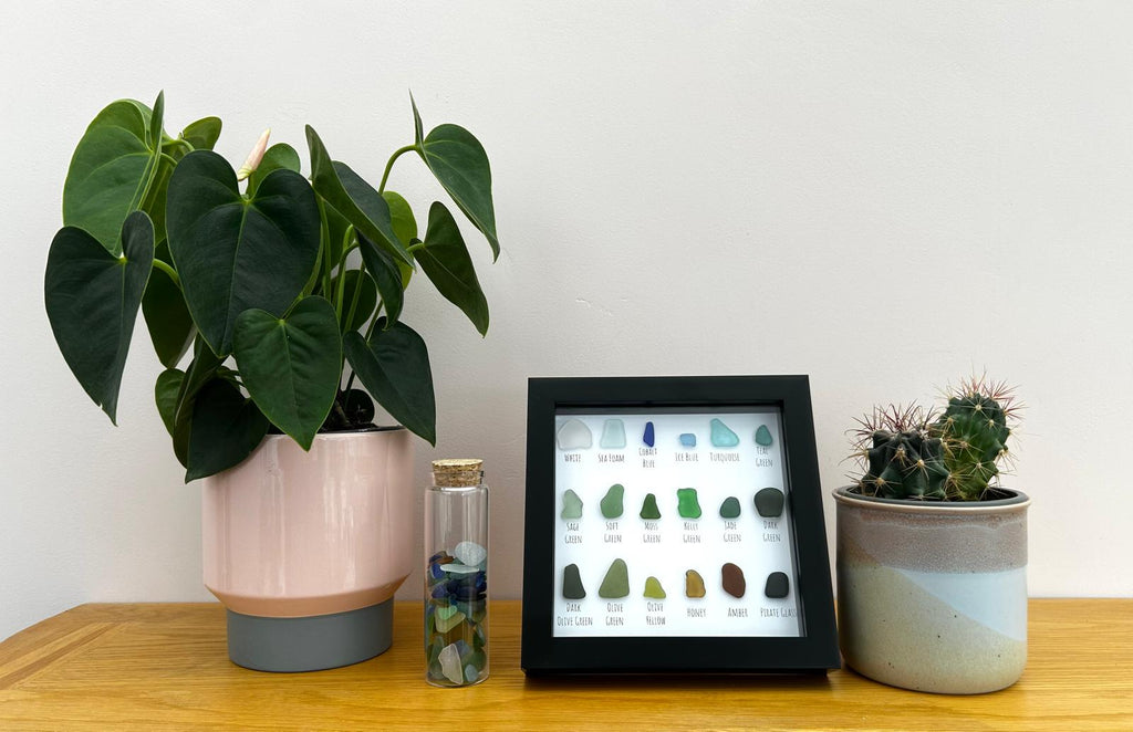 Curated Sea Glass Grid – Handmade Coastal Wall Art in 7x7 Frame – Elegant Natural Decor – UK Artist