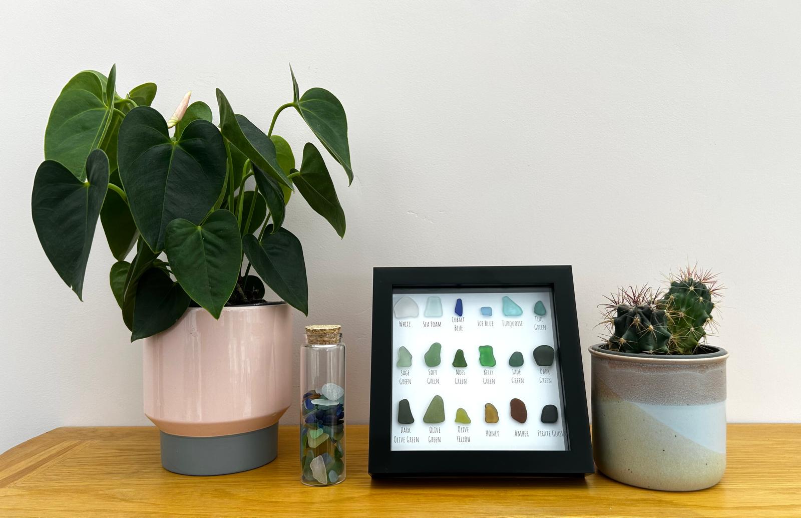 Curated Sea Glass Grid – Handmade Coastal Wall Art in 7x7 Frame – Elegant Natural Decor – UK Artist