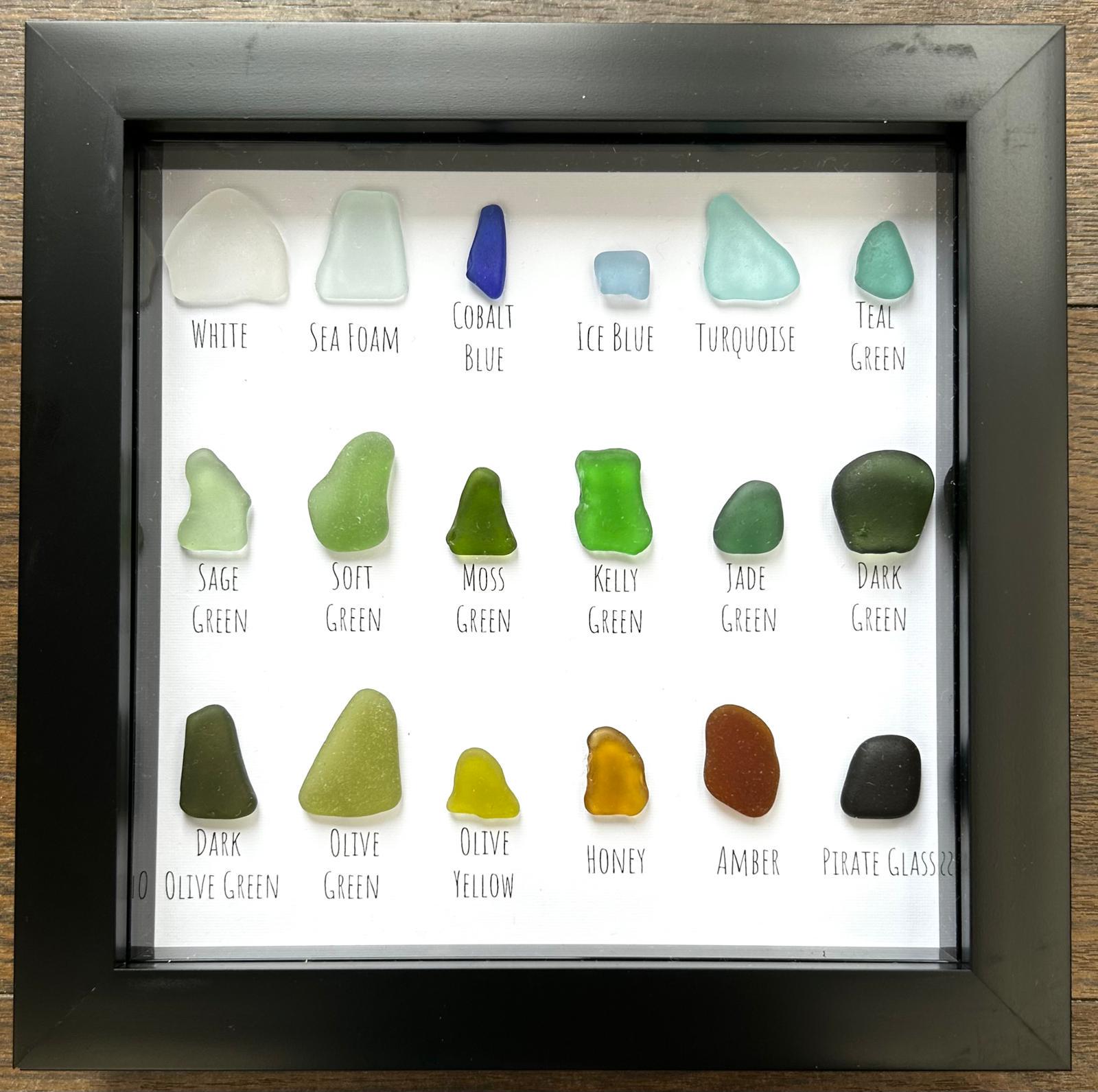 Curated Sea Glass Grid – Handmade Coastal Wall Art in 7x7 Frame – Elegant Natural Decor – UK Artist