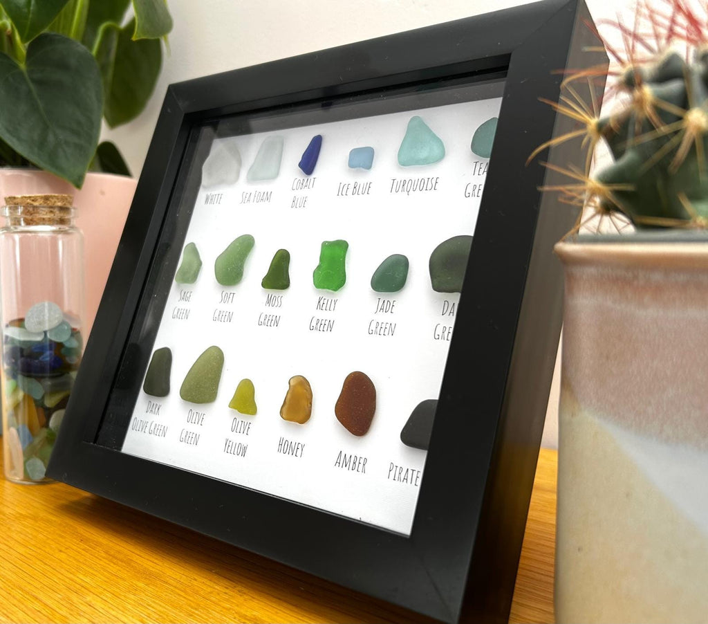 Curated Sea Glass Grid – Handmade Coastal Wall Art in 7x7 Frame – Elegant Natural Decor – UK Artist