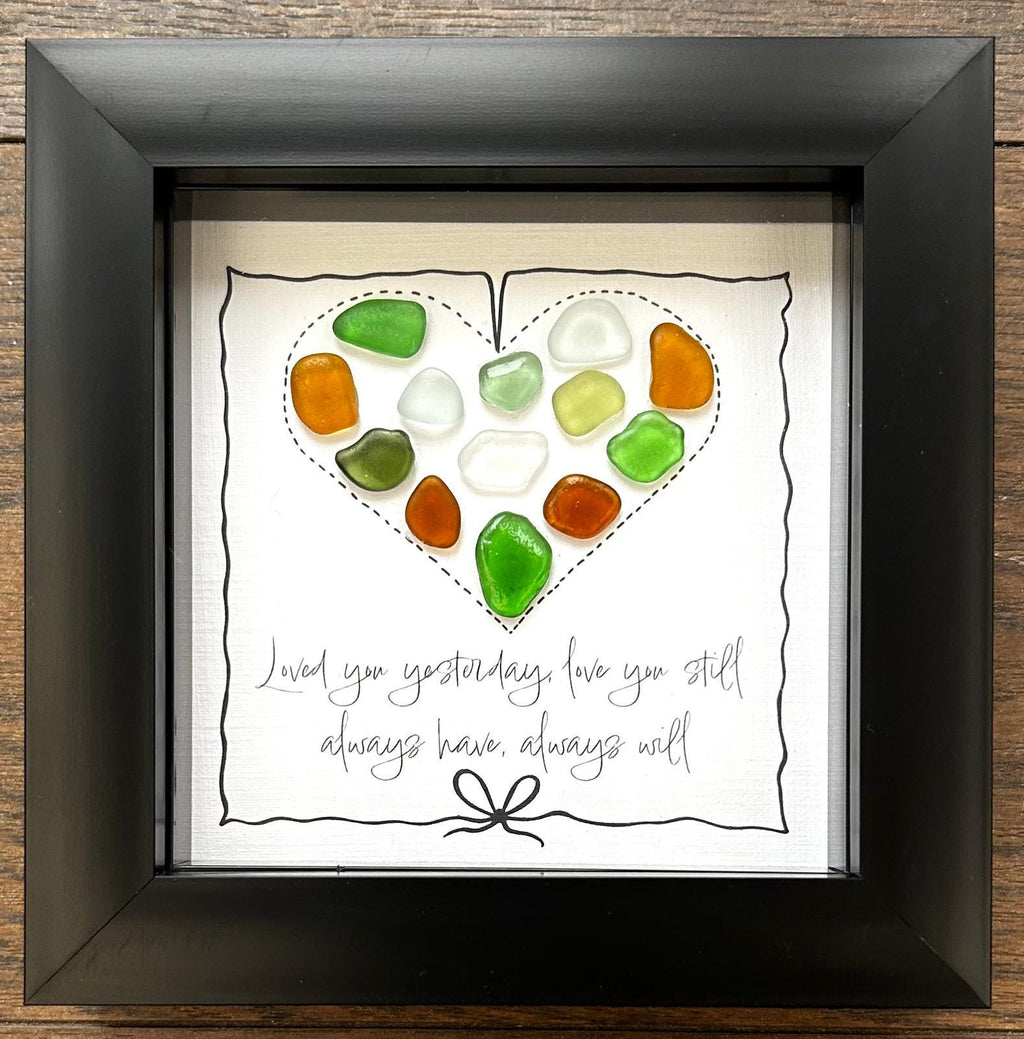Sea Glass Keepsake – Colourful Love Heart with Romantic Quote for Wife Girlfriend Husband Boyfriend gift, Cornwall framed art, Anniversary