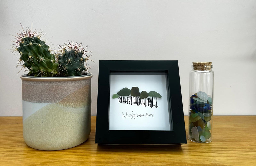 Cornish Sea Glass Tree Art – “Nearly Home” – Handmade Coastal Picture – Cornwall Homecoming Gift