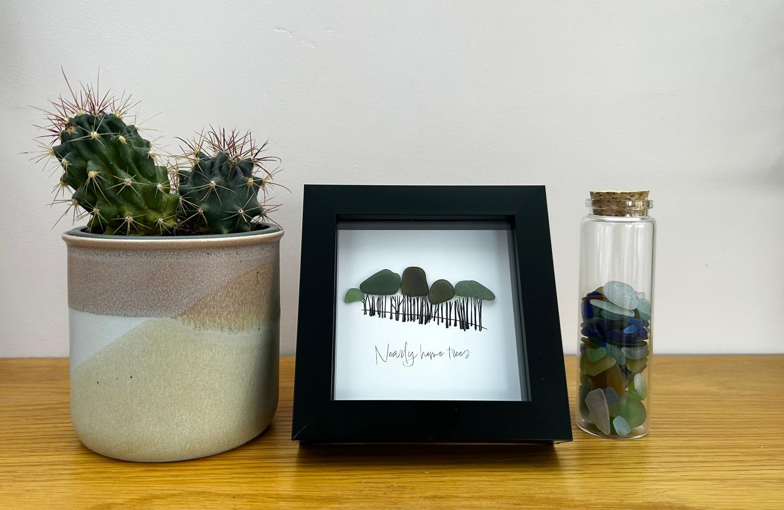 Cornish Sea Glass Tree Art – “Nearly Home” – Handmade Coastal Picture – Cornwall Homecoming Gift