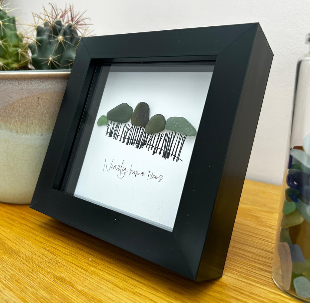 Cornish Sea Glass Tree Art – “Nearly Home” – Handmade Coastal Picture – Cornwall Homecoming Gift