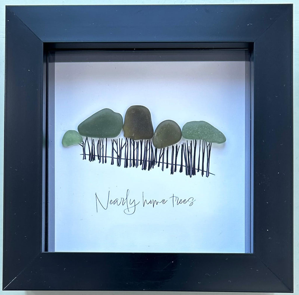 Cornish Sea Glass Tree Art – “Nearly Home” – Handmade Coastal Picture – Cornwall Homecoming Gift