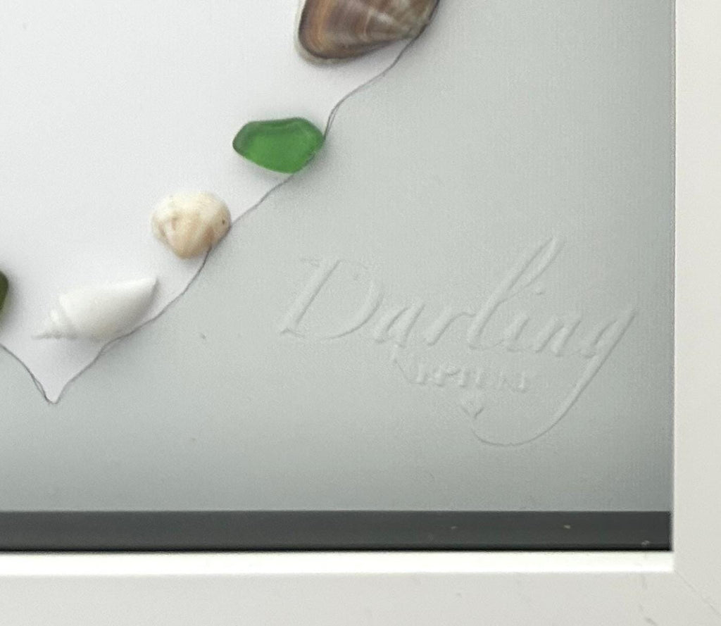 Sea Glass Shell Heart Art Sage – Coastal Home Decor in 7x7 Frame