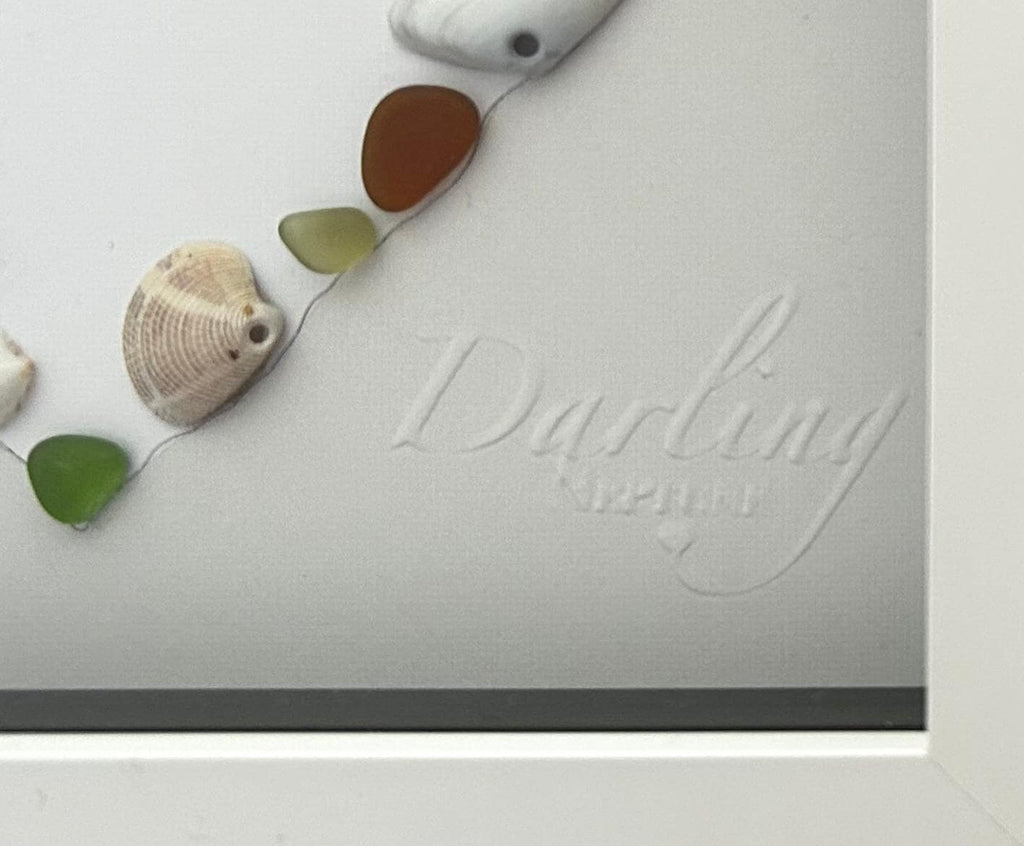 Sea Glass Shell Heart Art Taupe – Coastal Home Decor in 7x7 Frame