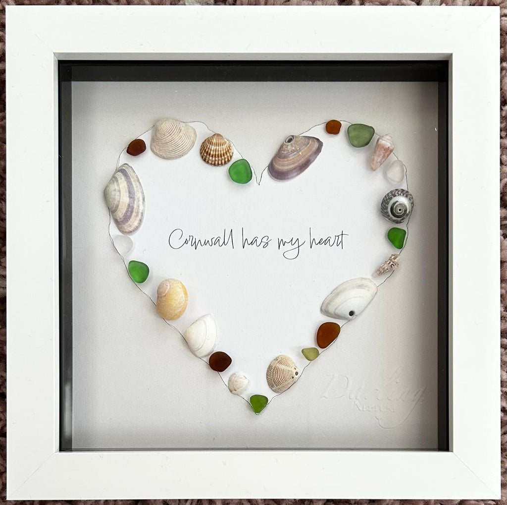 Sea Glass Shell Heart Art Taupe – Coastal Home Decor in 7x7 Frame