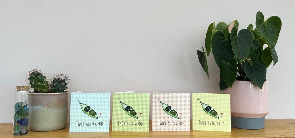 Sea Glass Couple Card – “Two Peas in a Pod” – Cute Love Card for Couples, Engagement, Wedding, Friendship
