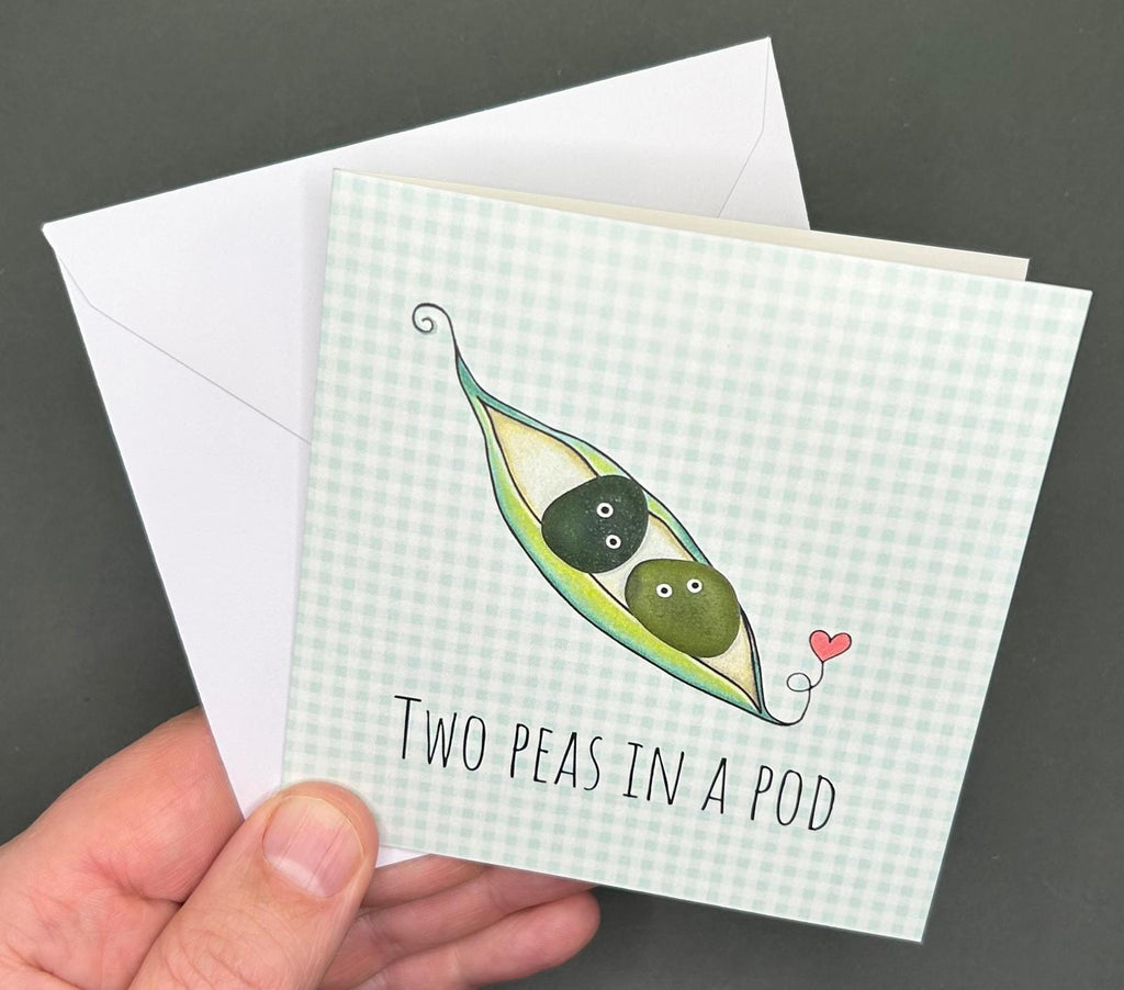 Sea Glass Couple Card – “Two Peas in a Pod” – Cute Love Card for Couples, Engagement, Wedding, Friendship