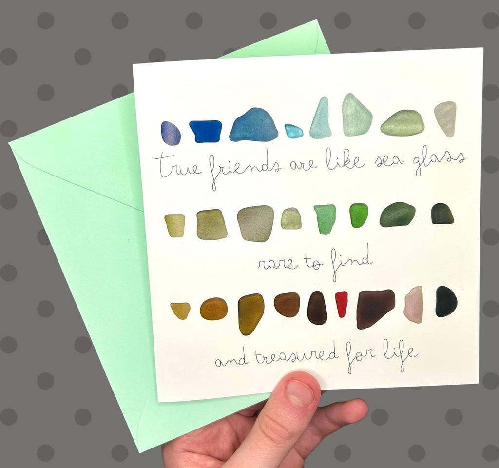 Sea Glass Friendship Card – “True Friends Are Like Sea Glass” – Blank Inside – Coastal Thinking of You Card – UK