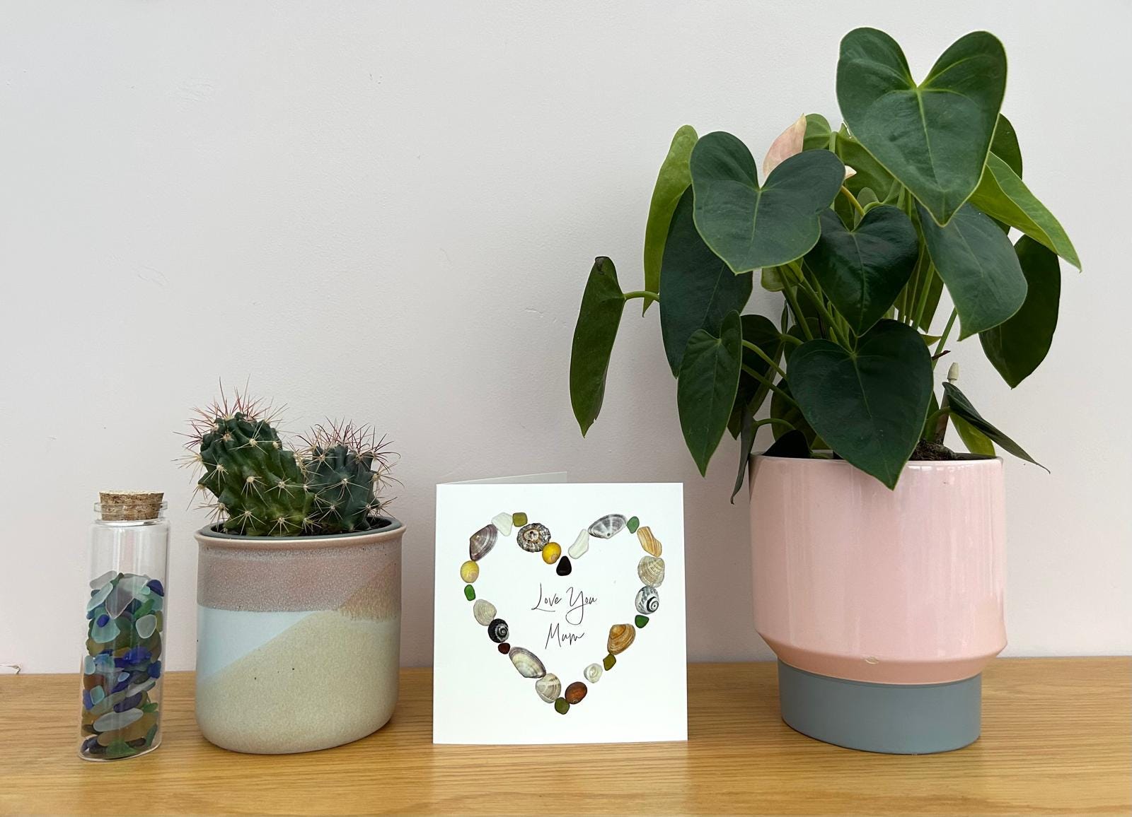 Sea Glass Mum Card – “Love You Mum” – Shell Heart Design – Today and Everyday – Coastal Mother’s Card – UK