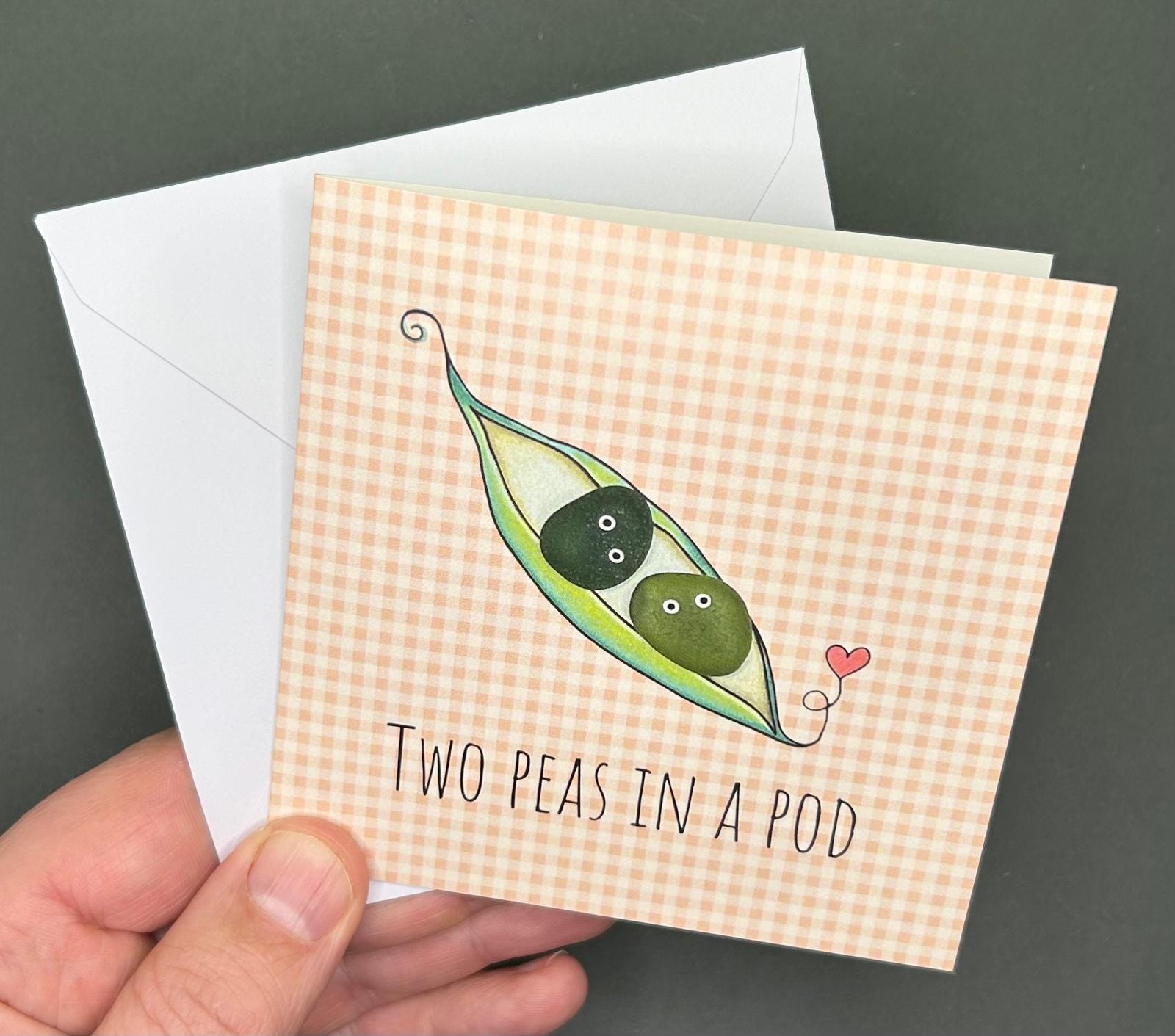 Sea Glass Couple Card – “Two Peas in a Pod” – Cute Love Card for Couples, Engagement, Wedding, Friendship