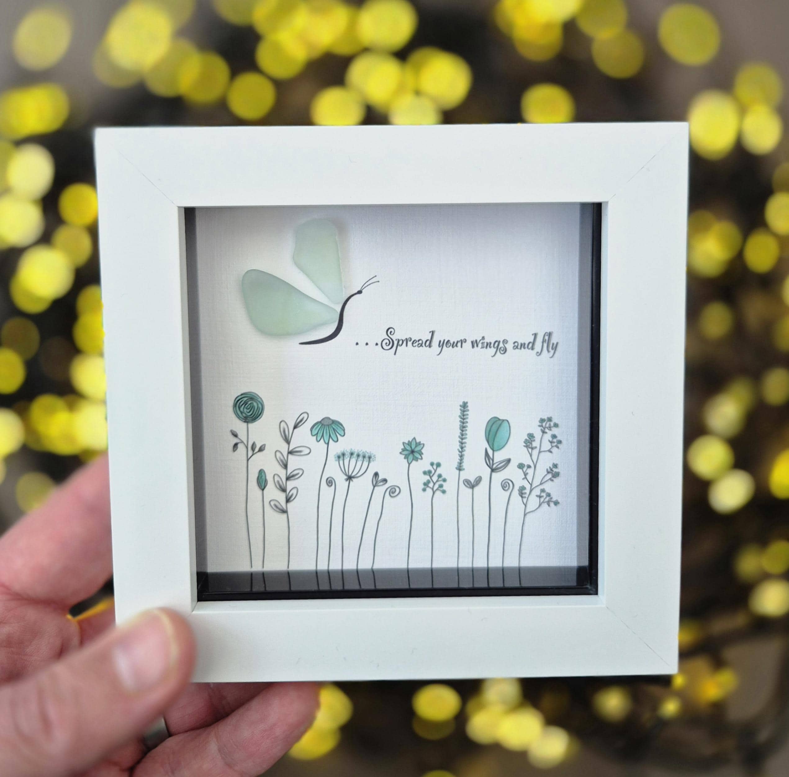 Sea Glass Butterfly – Coastal Picture with Quote – “Spread Your Wings and Fly” – Uplifting Gift